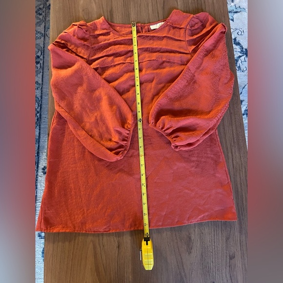 Loft XS burnt orange blouse, 3 buttons on back, elastic sleeve bottoms - Picture 6 of 7